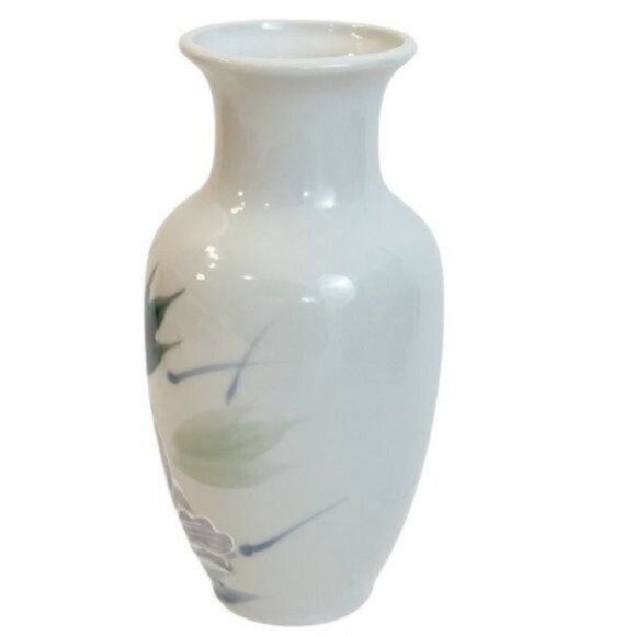 Porcelain Pottery Iris Floral Vase Made in Japan raised white paint outline 6” - Picture 7 of 9